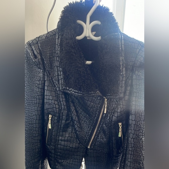 HARLOW ZEE croc print faux leather moto jacket sherpa trimed lined - Picture 3 of 4